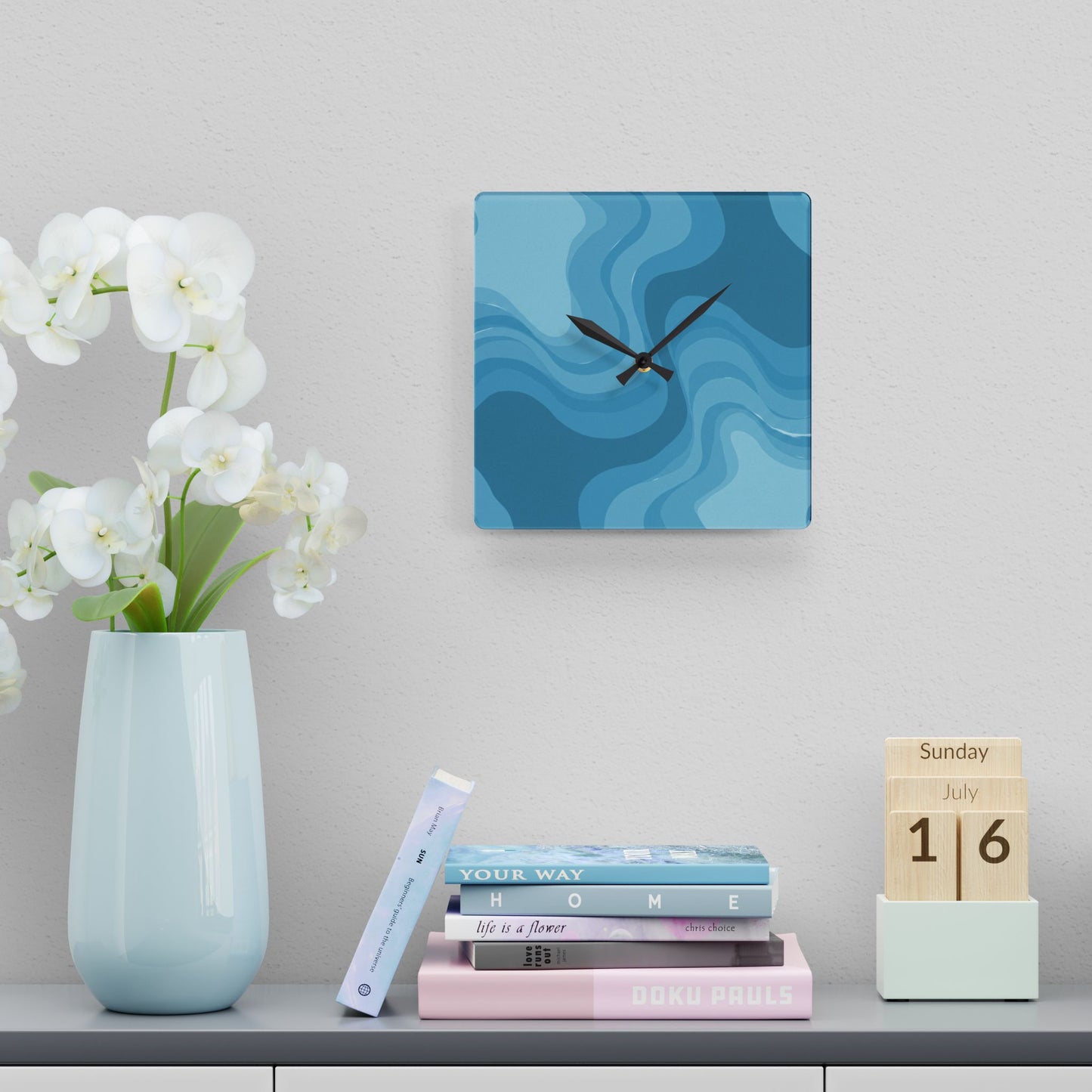 Sky Blue Wavey 10.75" x 10.75" Round or Square Acrylic Wall Clock