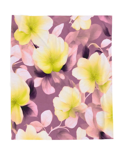 Lemon Blossom Floral Bunch Velveteen Plush Blanket, 50" x 60"