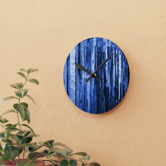 Striped Deep Blue Acrylic Round Wall Clock, 8" x 8"