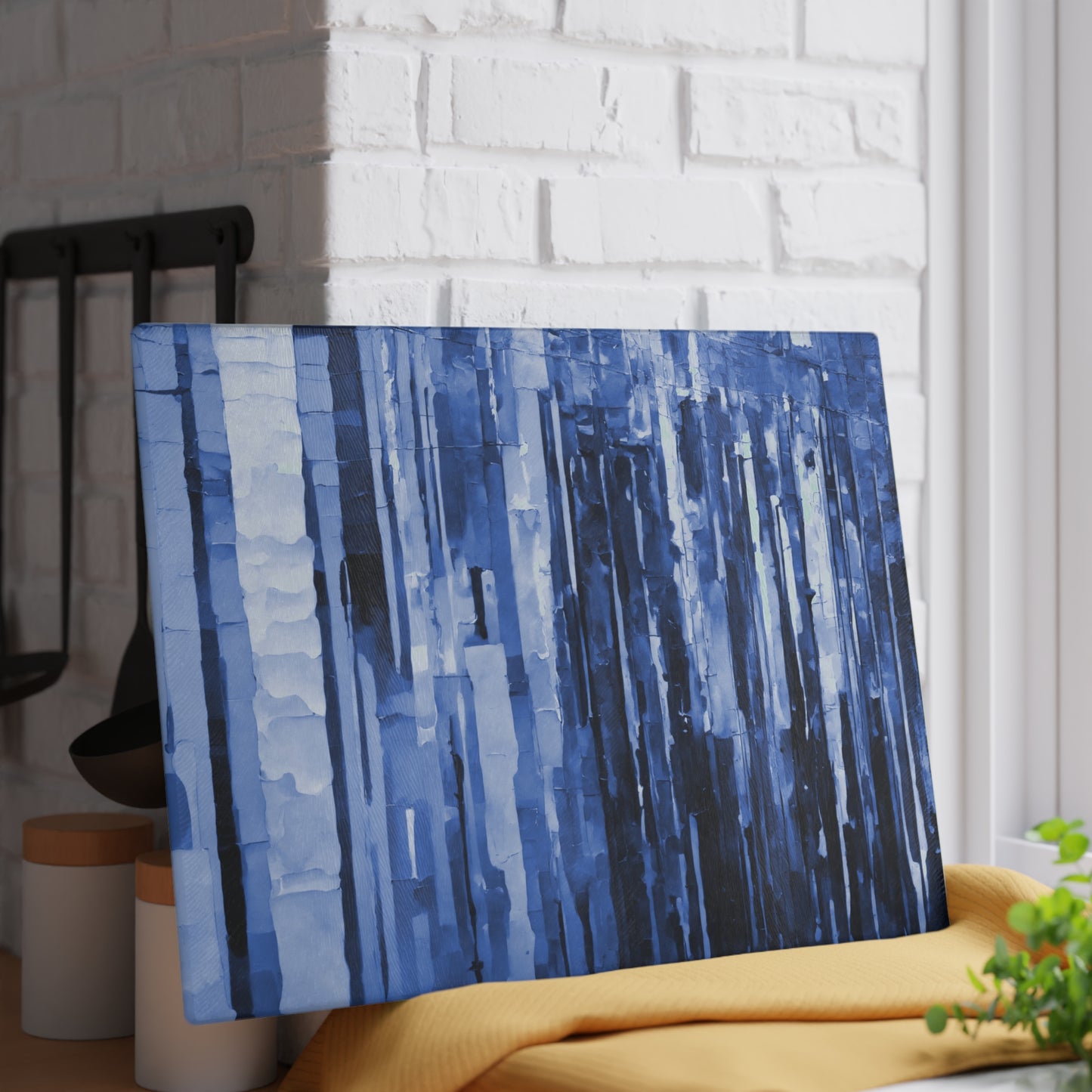 Striped Deep Blue 11" x 15" Glass Cutting Board