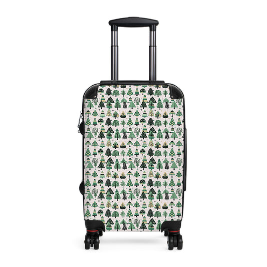 Mini Vintage Green Trees Small Suitcase with built in lock, 4 double-wheels, telescopic handle, and ABS back hard-shell