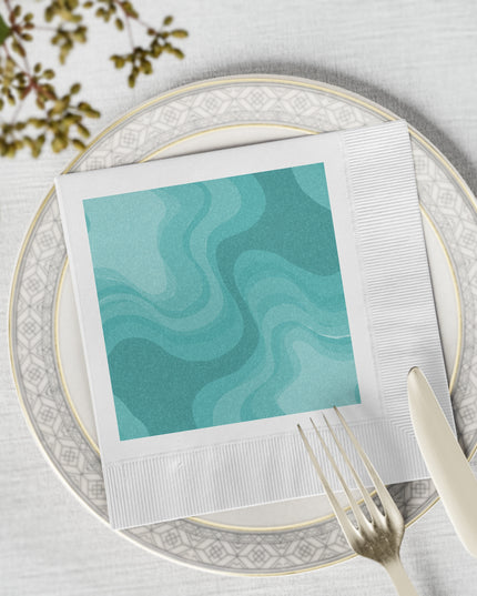 Tif Green Wavey White Coined Napkins, 6.5" x 6.5"