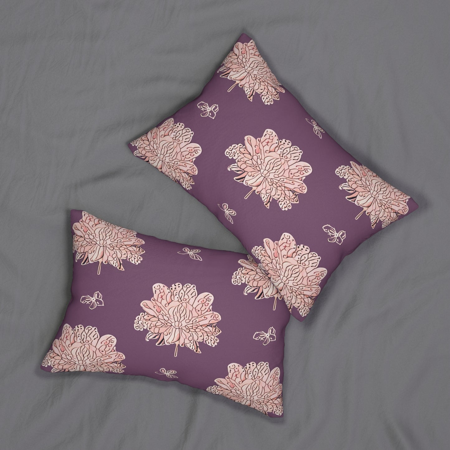 Pink Floral Butterflies Spun Polyester Lumbar Pillow, 20" x 14"