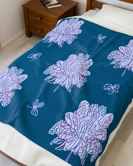 Lavender Floral Butterflies Plush Velveteen Blanket, 50" x 60"