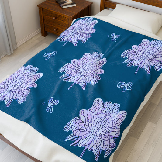 Lavender Floral Butterflies Plush Velveteen Blanket, 50" x 60"
