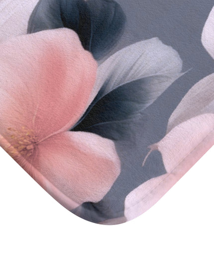 Peach and Blue Gray Floral Bunch 34" x 21" Bath Mat