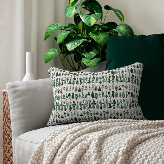 Mini Vintage Green Trees Spun Polyester Lumbar Pillow, 20" x 14"
