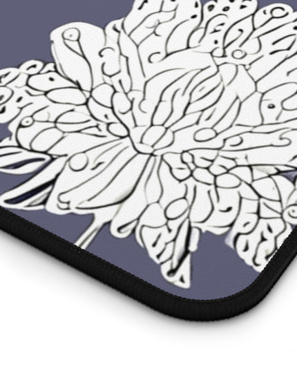 White Floral Butterflies 16" x 32" Desk Mat
