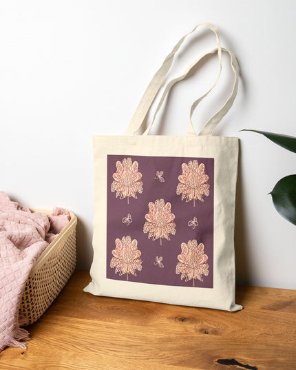 Pink Floral Butterflies Cotton Canvas Tote Bag