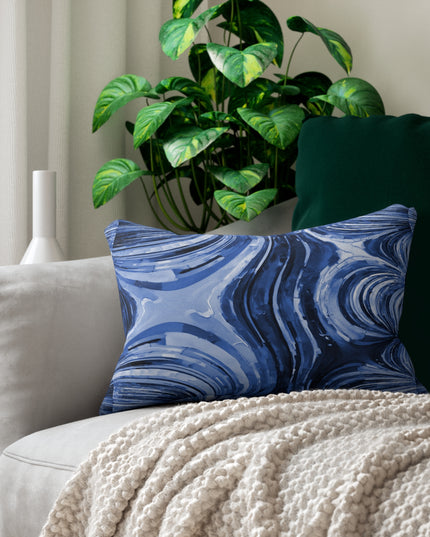 Uzi Spiral Deep Blue Spun Polyester Lumbar Pillow, 20" x 14"