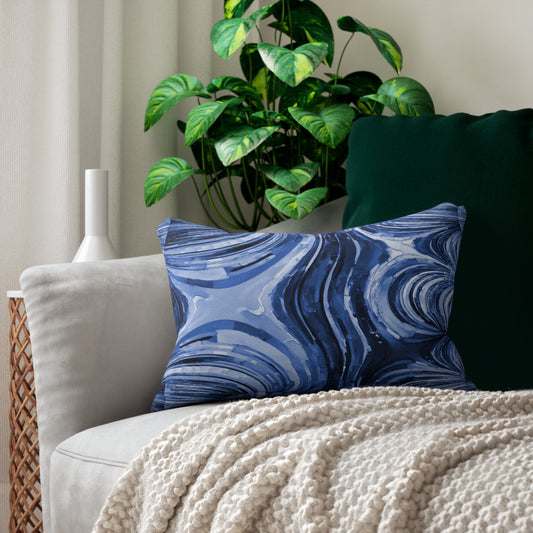 Uzi Spiral Deep Blue Spun Polyester Lumbar Pillow, 20" x 14"
