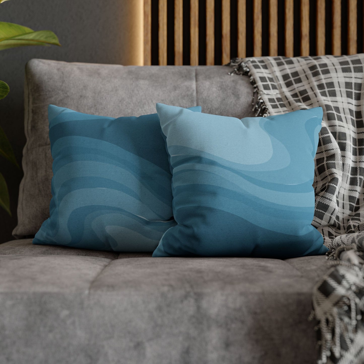 Sky Blue Wavey Spun Polyester Square Pillowcase, 14" x 14"