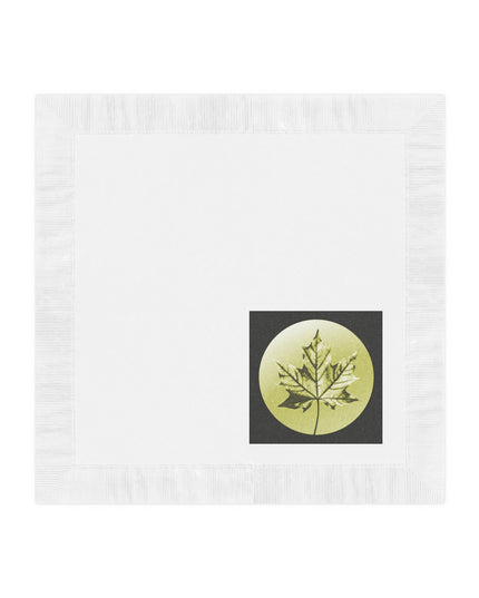 Lemongrass Maple Leaf White Coined Napkins, 4.8" x 4.8"