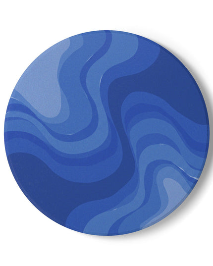 Deep Blue Wavey 4" x 4" Round Ceramic Coaster