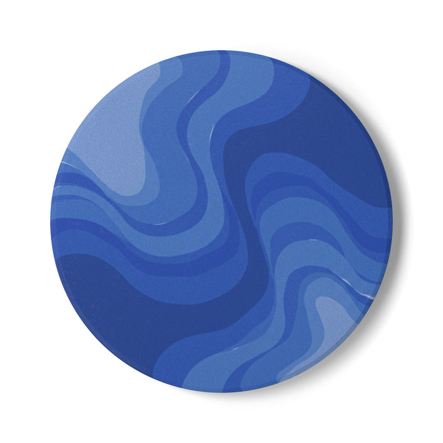 Deep Blue Wavey 4" x 4" Round Ceramic Coaster