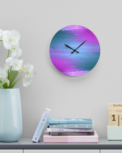 Dark Blue Green Sea Purple Fog Acrylic Wall Clock, Round or Square, 10.75" x 10.75"