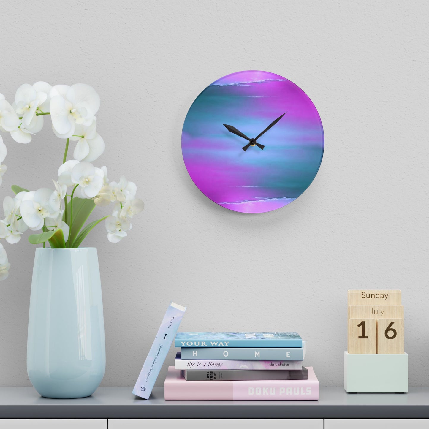 Dark Blue Green Sea Purple Fog Acrylic Wall Clock, Round or Square, 10.75" x 10.75"