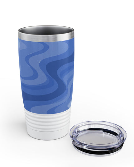 Deep Blue Wavey Ringneck Tumbler, 20oz in white