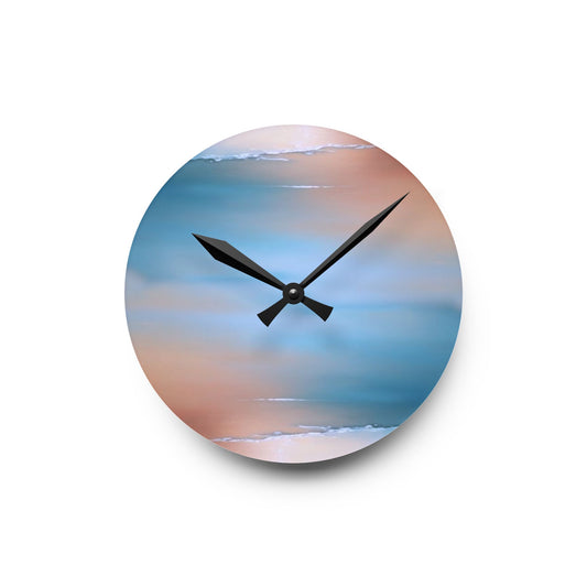 Blue Sea Peach Fog Acrylic Round Wall Clock, 8" x 8"