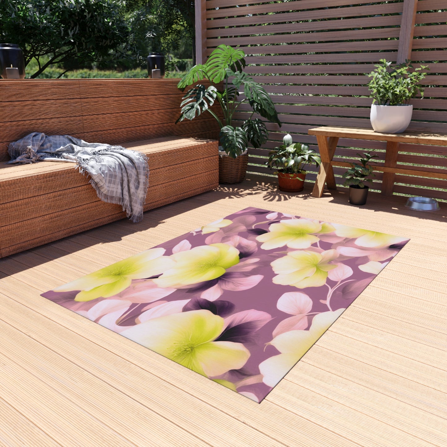 Lemon Blossom Floral Bunch Outdoor Rug, 48" x 72"