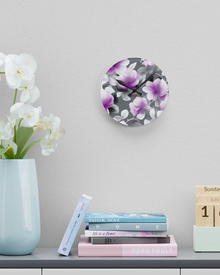 Purple Blossom Floral Bunch Acrylic Round Wall Clock, 8" x 8"