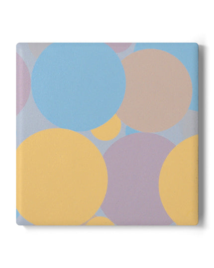 Pastel Baby Blue and Peach Patches 4" x 4" Square Ceramic Coaster