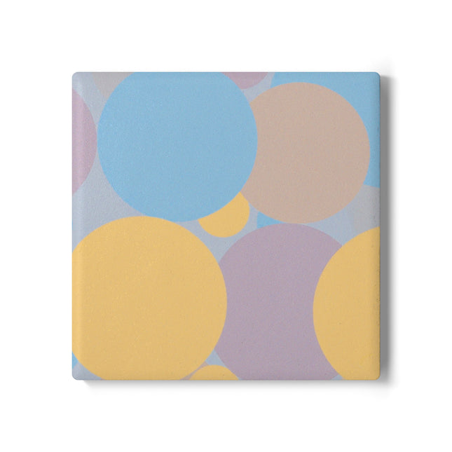 Pastel Baby Blue and Peach Patches 4" x 4" Square Ceramic Coaster