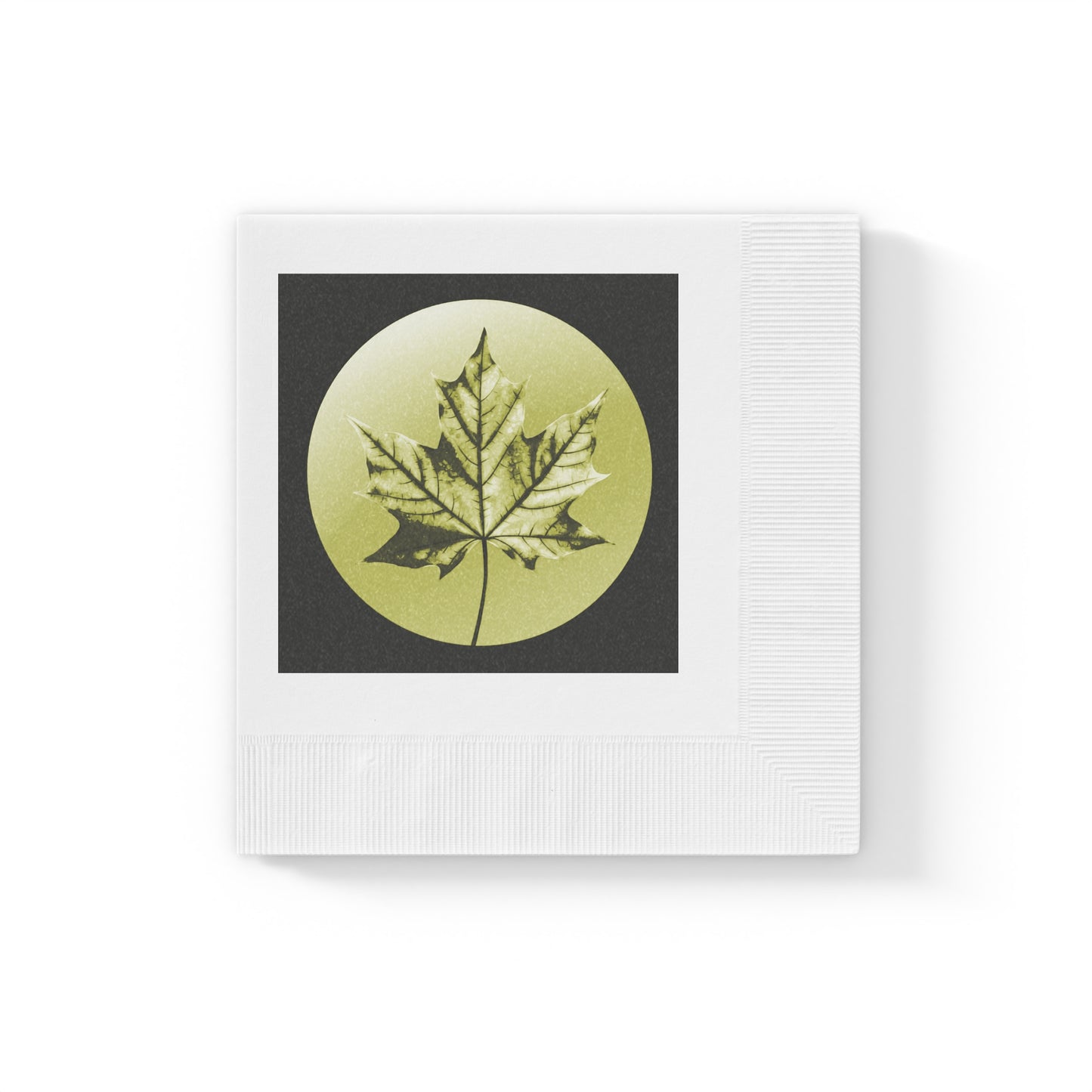 Lemongrass Maple Leaf White Coined Napkins, 4.8" x 4.8"
