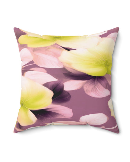 Lemon Blossom Floral Bunch Faux Suede Square Pillow, 18" x 18"