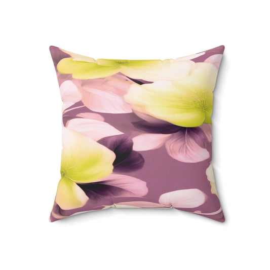 Lemon Blossom Floral Bunch Faux Suede Square Pillow, 18" x 18"