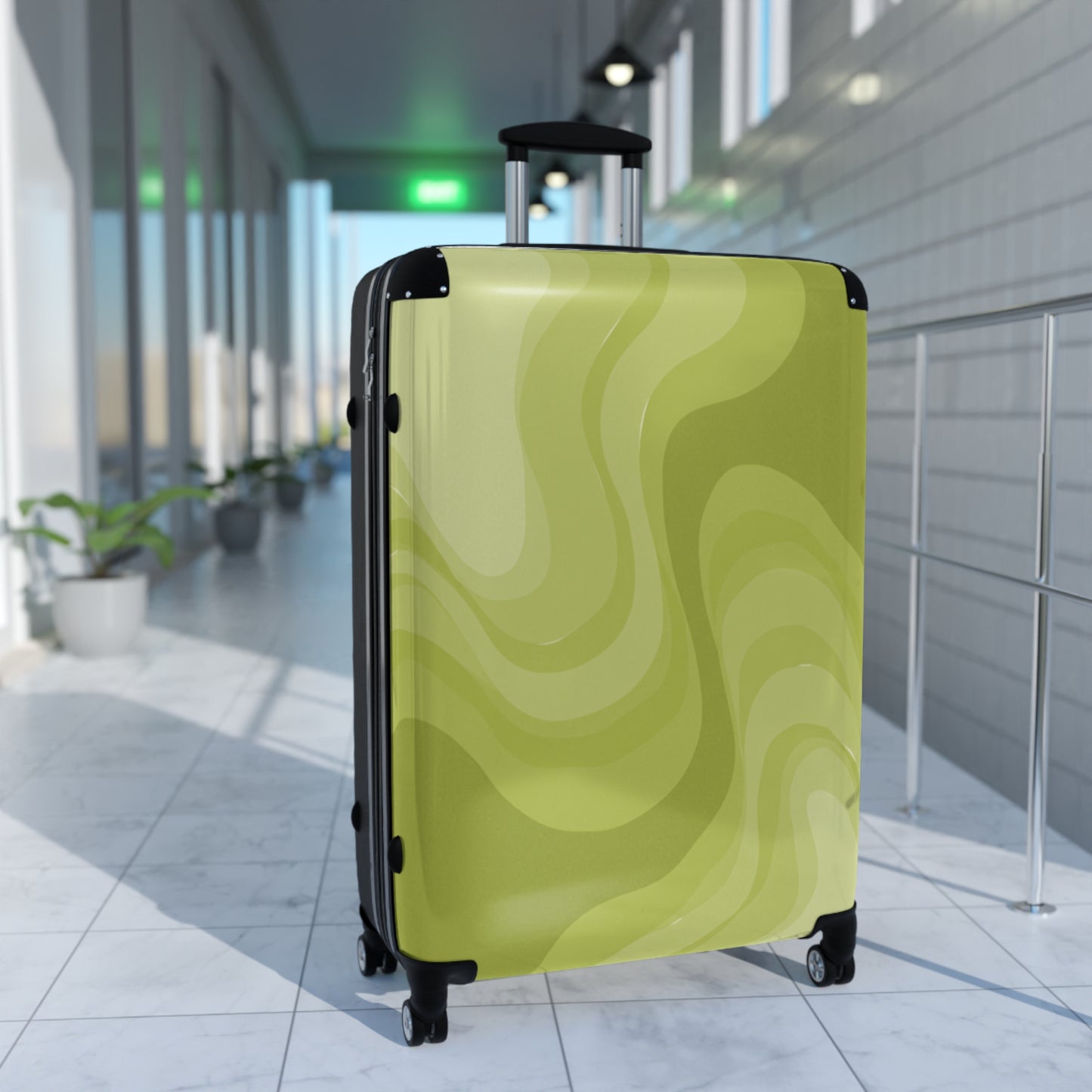 Lemon Wavey Large Suitcase with built in lock, 4 double-wheels, telescopic handle, and ABS back hard-shell