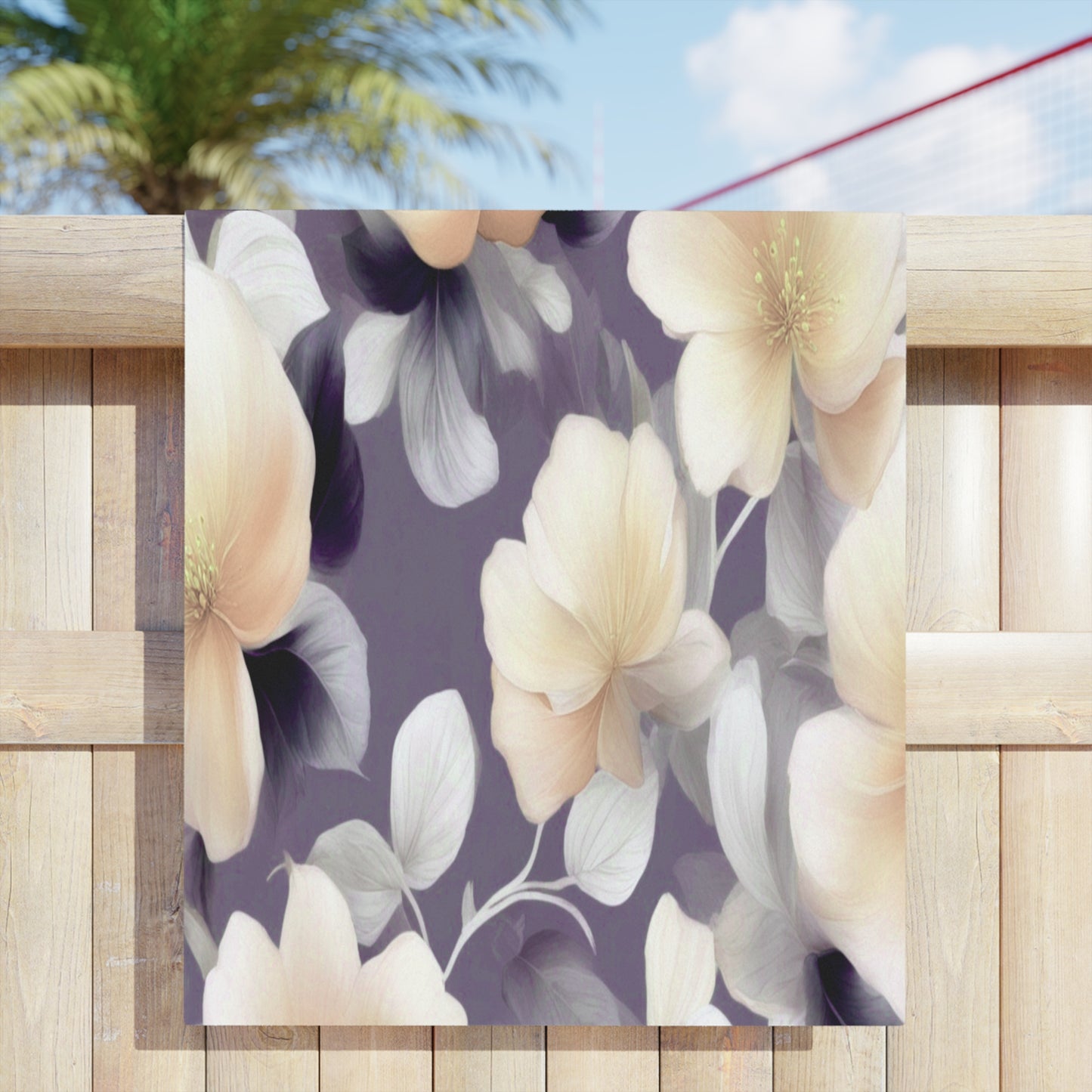 White Blush Floral Bunch Beach Towel, 30" x 60"