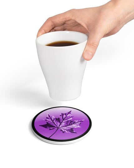Purple Maple Leaf 4" x 4" Round Ceramic Coaster