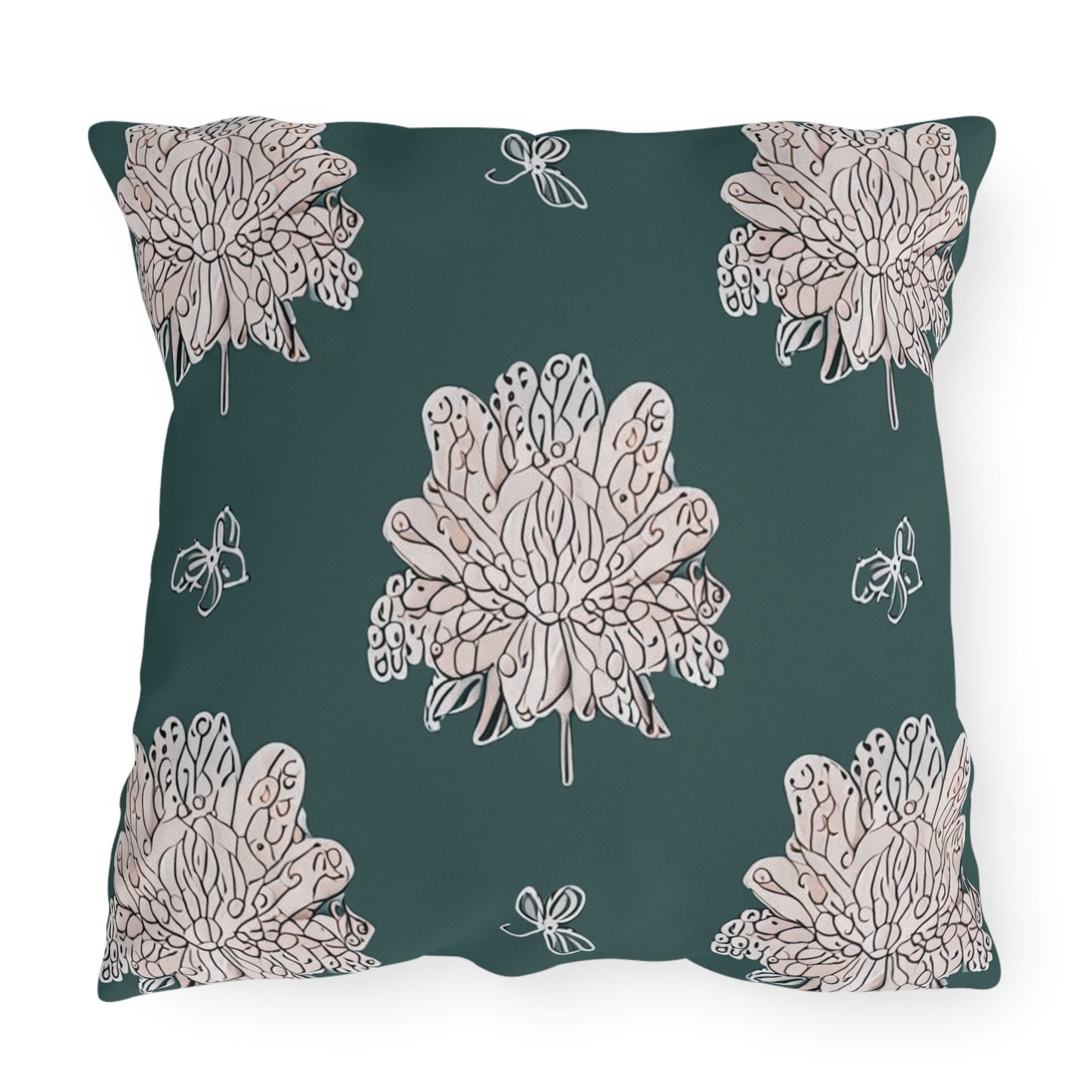 Soft White Floral Butterflies 20" x 20" Outdoor Pillow