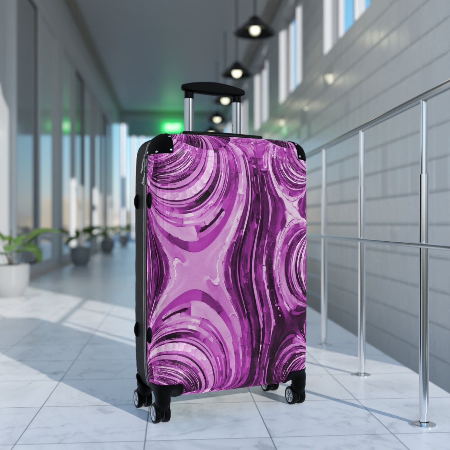 Uzi Spiral Powder Lavender Medium Suitcase with built in lock, 4 double-wheels, telescopic handle, and ABS back hard-shell