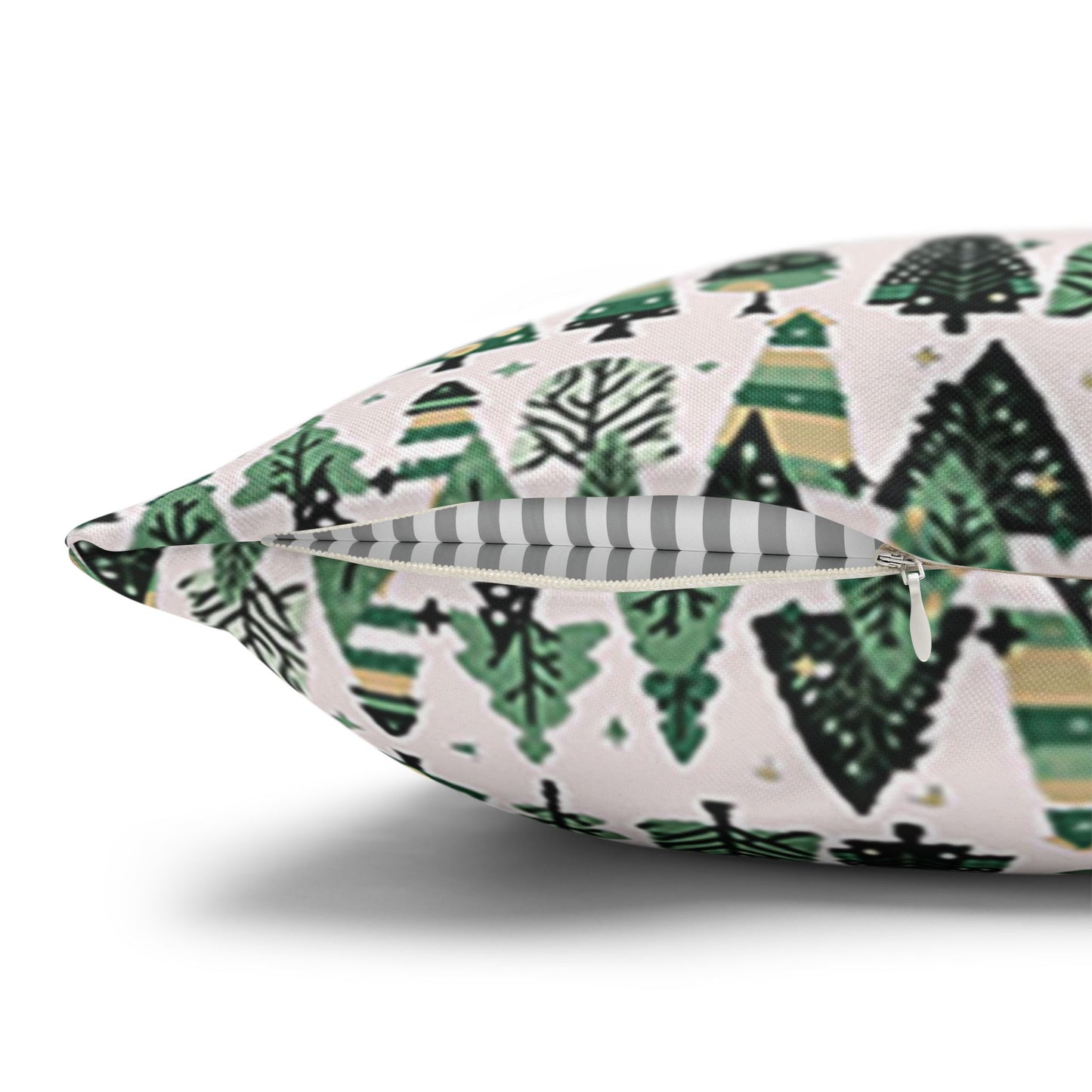 Mini Vintage Green Trees Spun Polyester Square Pillowcase, 14" x 14"