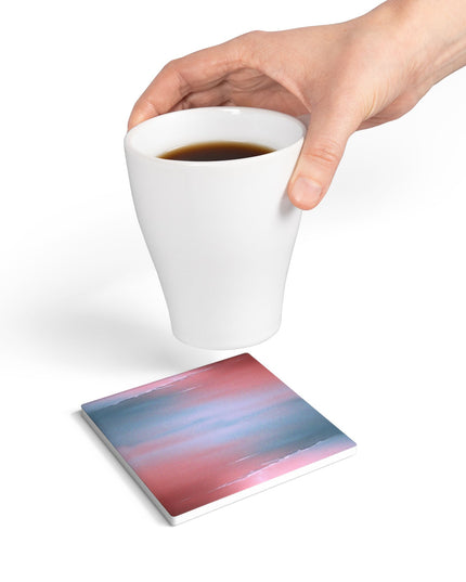 Gray Sea Pink Fog 4" x 4" Square Ceramic Coaster