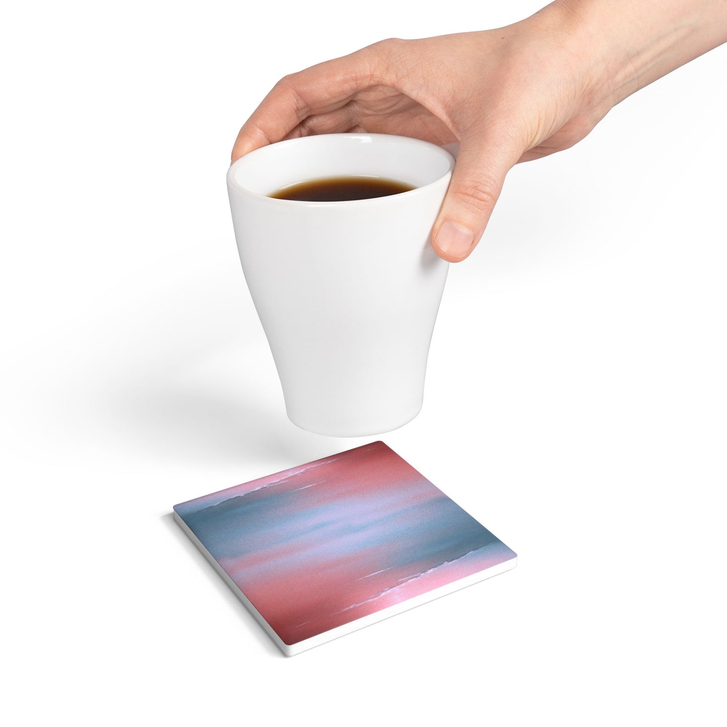 Gray Sea Pink Fog 4" x 4" Square Ceramic Coaster