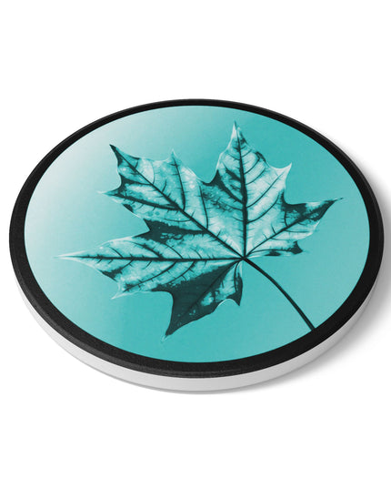 Tif Green Maple Leaf 4" x 4" Round Ceramic Coaster