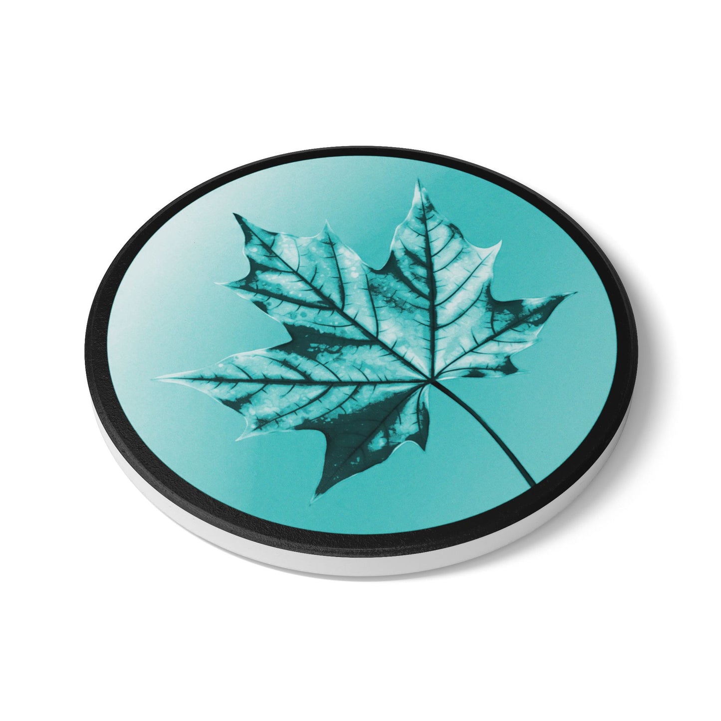 Tif Green Maple Leaf 4" x 4" Round Ceramic Coaster