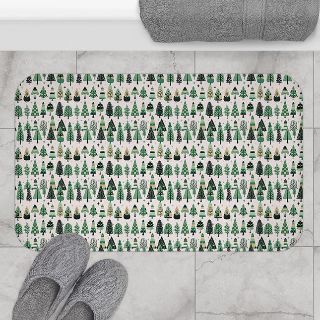 Mini Vintage Green Trees 34" x 21" Bath Mat