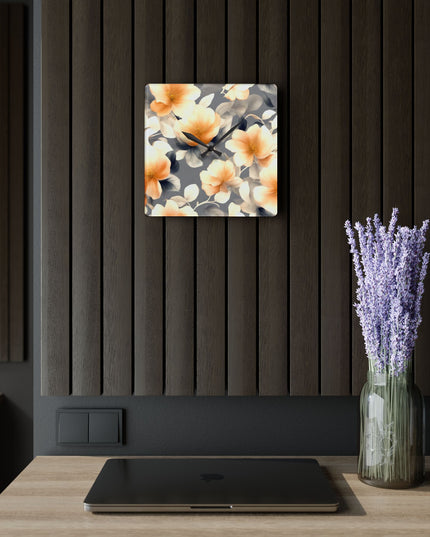 Soft Blossom Floral Bunch Acrylic Wall Clock, Round or Square, 10.75" x 10.75"