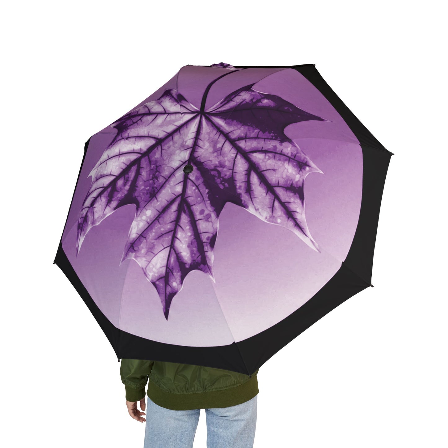 Purple Maple Leaf Foldable Umbrella - Compact & Chic