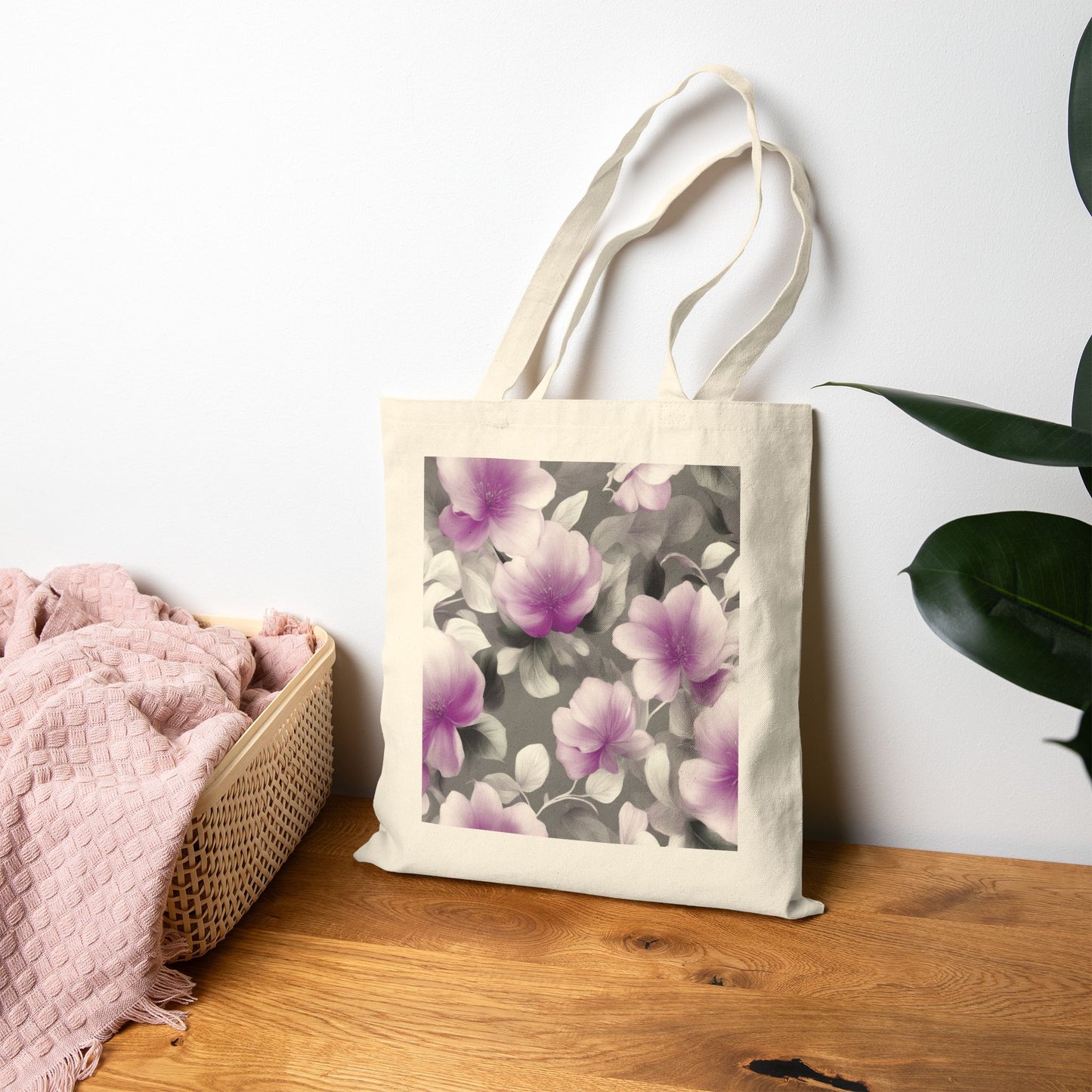 Purple Blossom Floral Bunch Cotton Canvas Tote Bag