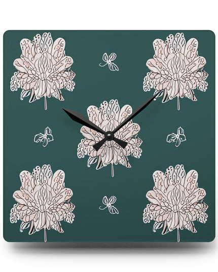 Soft White Floral Butterflies Acrylic Wall Clock, Round or Square, 10.75" x 10.75"
