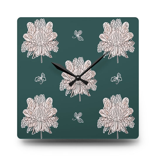 Soft White Floral Butterflies Acrylic Wall Clock, Round or Square, 10.75" x 10.75"
