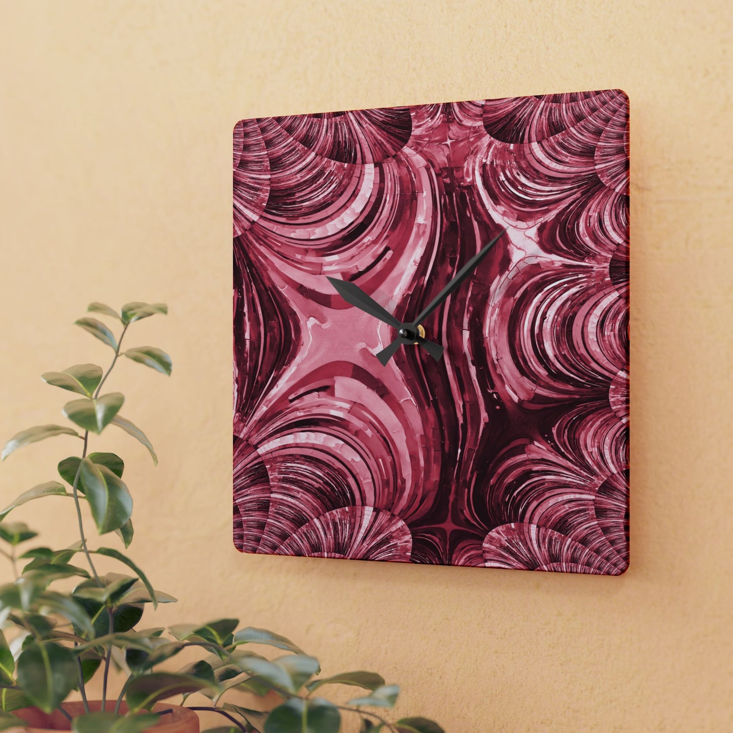 Uzi Spiral Ruby Acrylic Wall Clock, Round or Square, 10.75" x 10.75"