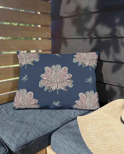 Rose White Floral Butterflies 20" x 14" Outdoor Pillow