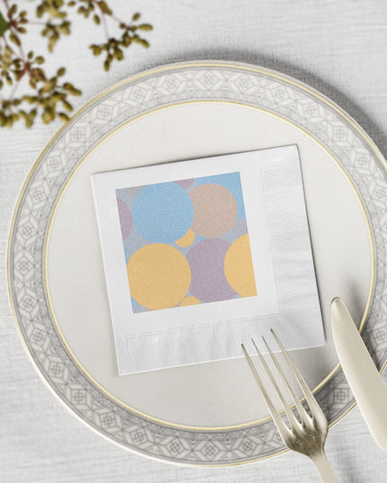 Pastel Baby Blue and Peach Patches White Coined Napkins, 4.8" x 4.8"