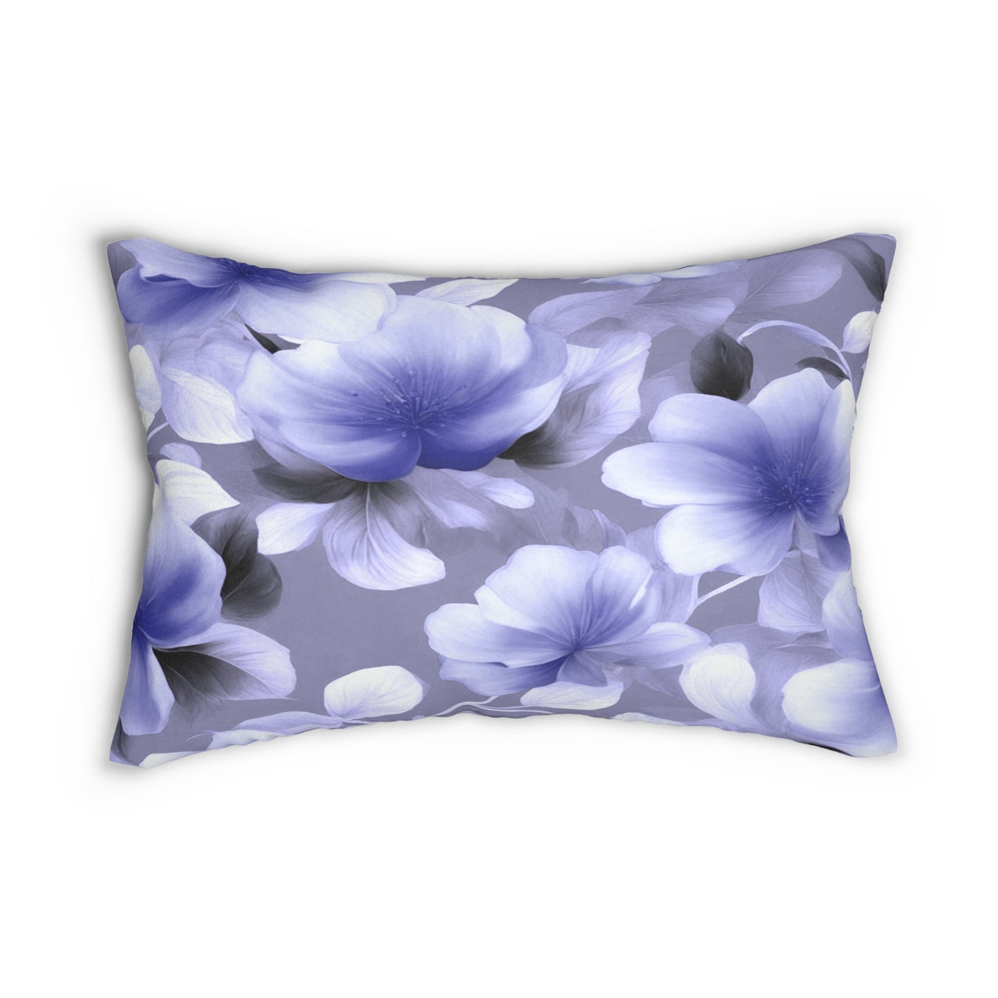 Indigo Blossom Floral Bunch Spun Polyester Lumbar Pillow, 20" x 14"